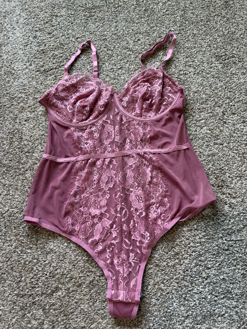 Fashion Nova Lace-Front Bodysuit in Dusty Rose Pink